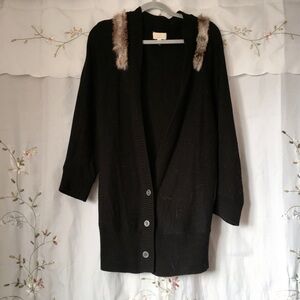 Black Knit Faux Fur Lined Shoulder Cardigan Sz S/M/L